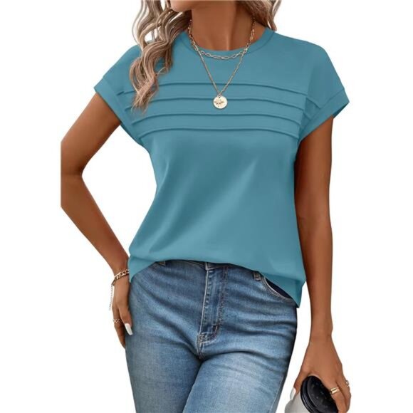 Pleated Cap Sleeve Top – Flowy Casual Tee for Women - Picture 5 of 6